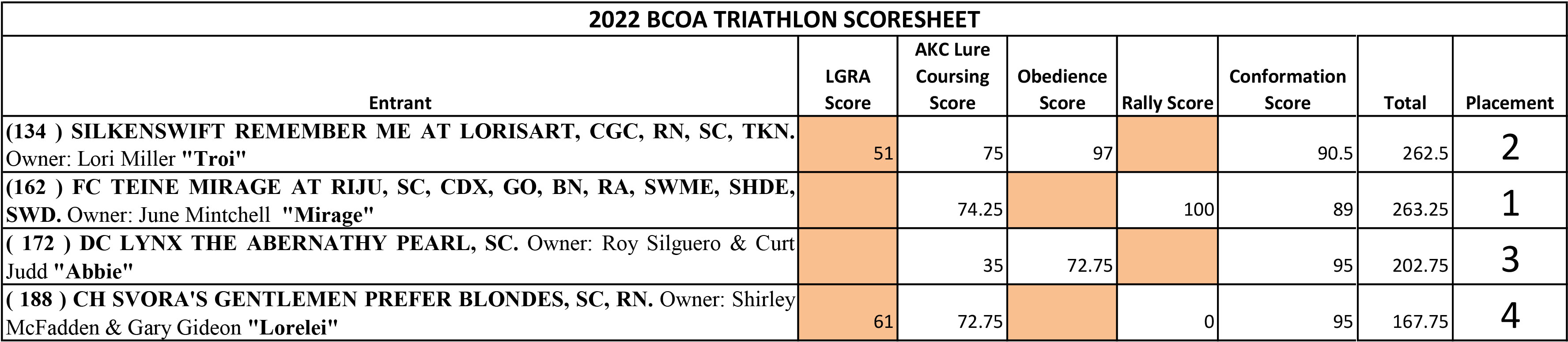 2022 Triathlon Scores
